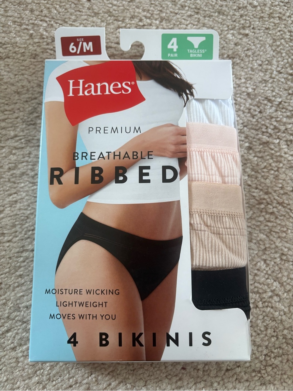 Hanes Ribbed Breathable Bikini Briefs - White, Nude, Black - 4 Pack